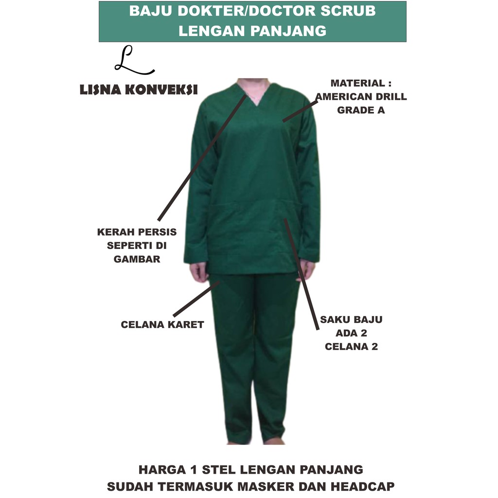 Doctor Scrub Baju OKA Baju Dokter Lengan Panjang American Drill XS-XL