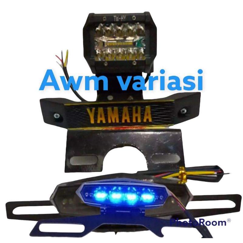 paket lampu LED tembak 18 mata rx king set kumisan breket dudukan plat nomor dan lampu stop mini RX king