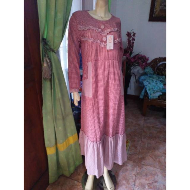 Gamis tartan pink