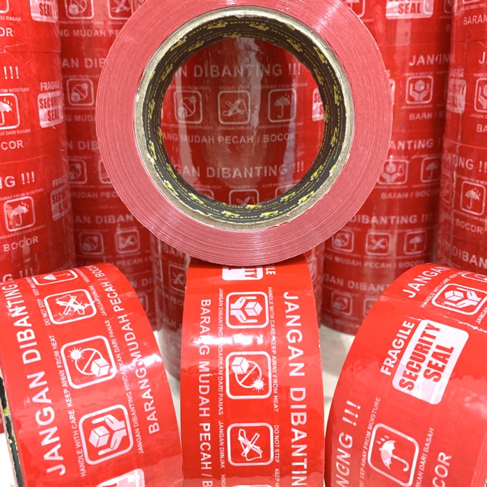 

perekat-pengikat- lakban fragile merah 100 meter full x 48 mm best seller super tebal -pengikat-
