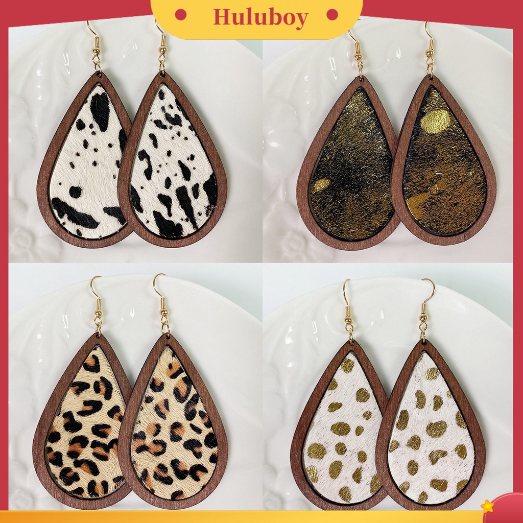 Hu Hu Hu Hu Hu Alat Bantu Pasang Kacamata♡ 1 Pasang Anting Kait Gantung Bentuk Tetesan Air Motif Leopard Gaya Bohemian Untuk Wanita