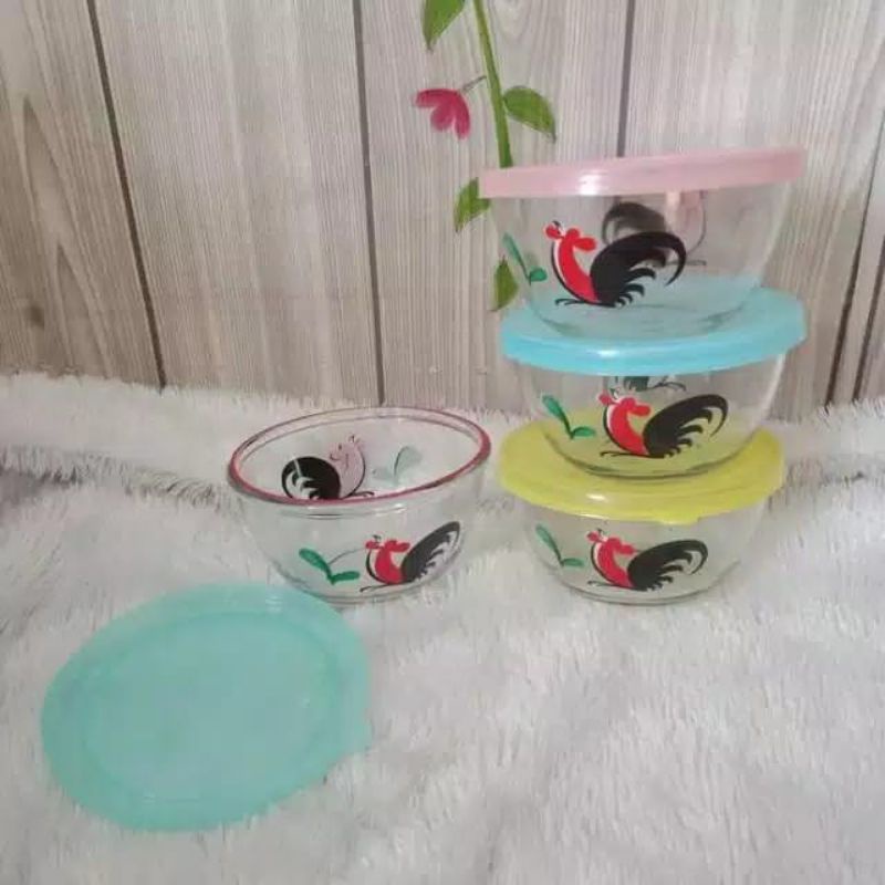 MANGKOK KIMGLASS AYAM JAGO + TUTUP PLASTIK