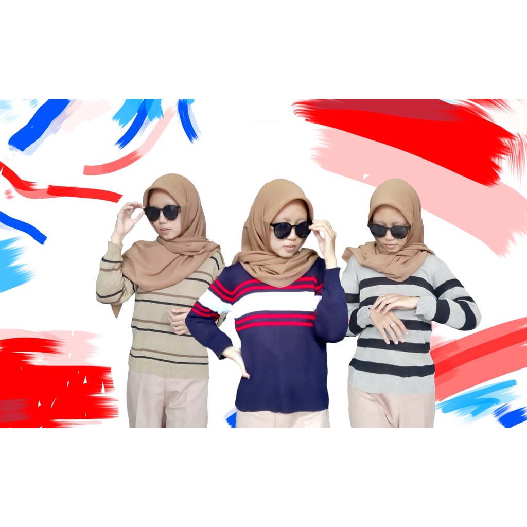 Ammora Stripe Moura Strip Atasan Wanita Rajut