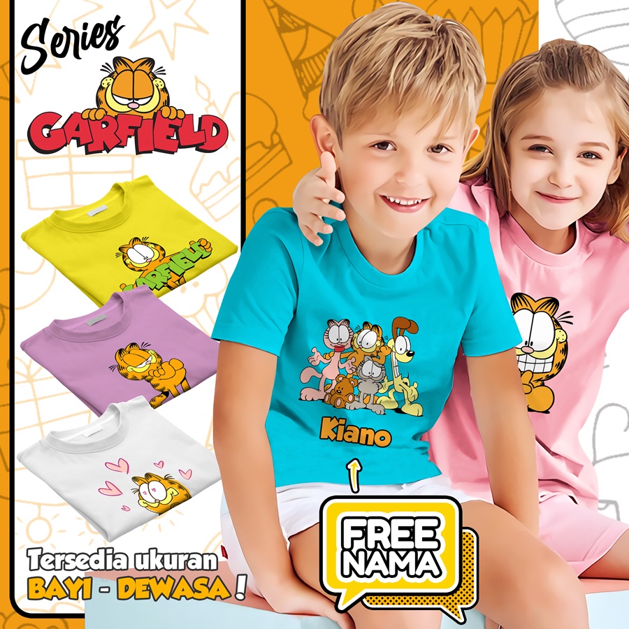 Baju Kaos ANAK DAN DEWASA GARFIELD COUPLE (FREE NAMA)