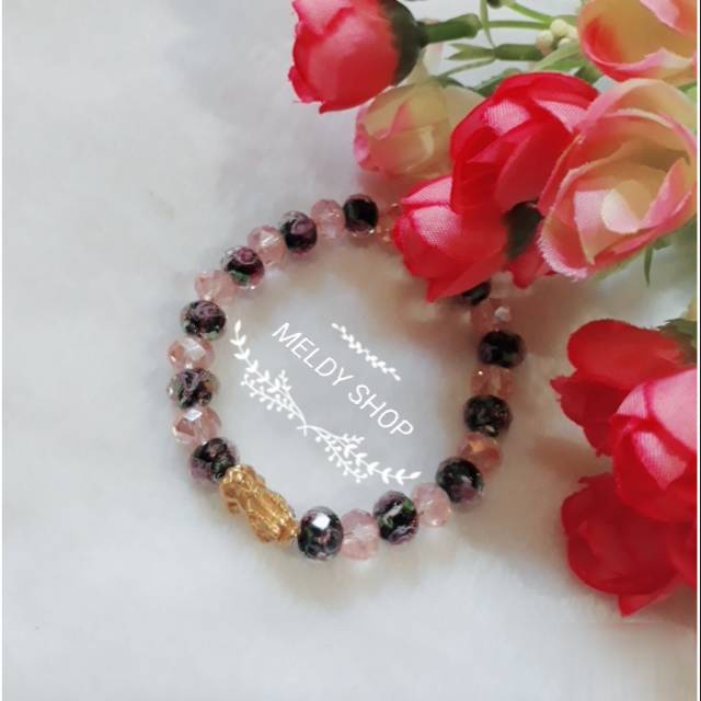 gelang kristal flowers import naga pixiu emas asli 24 karat