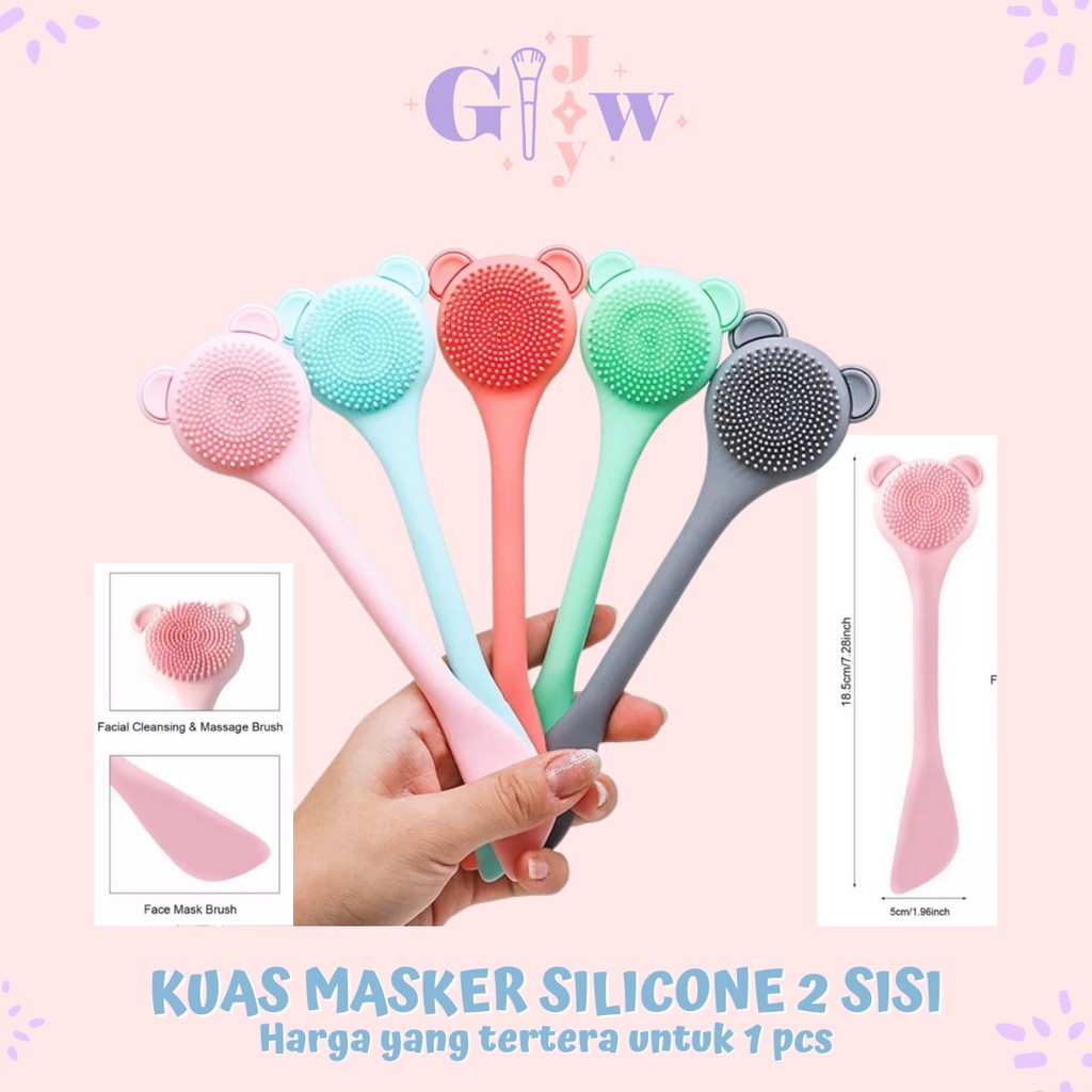 A113 KUAS MASKER SILICONE 2 sisi masker bubuk bilas clay gel warna warni fuchia biru ungu pink merah muda aksesories sabun cuci wajah muka hijau murah