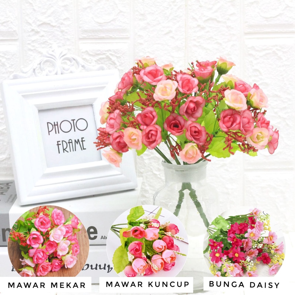 [NEW] Buket Bunga Mawar Rose Mini Flower Daisy Bunga Kuncup Buket Bunga Kembang Tulip Palsu Plastik Dekorasi Rumah Bunga Pajangan Pesta Hantaran Kuntum Tanaman Daun Rambat