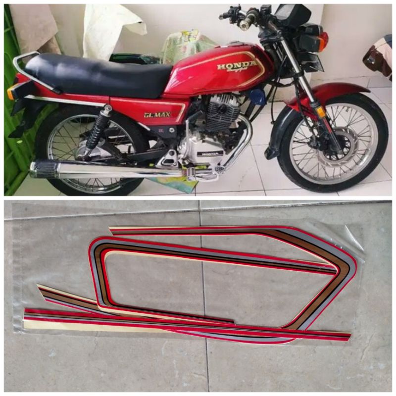 STICKER STRIPING LIS BODY HONDA GL MAX PLATINA 1984 1985 MERAH