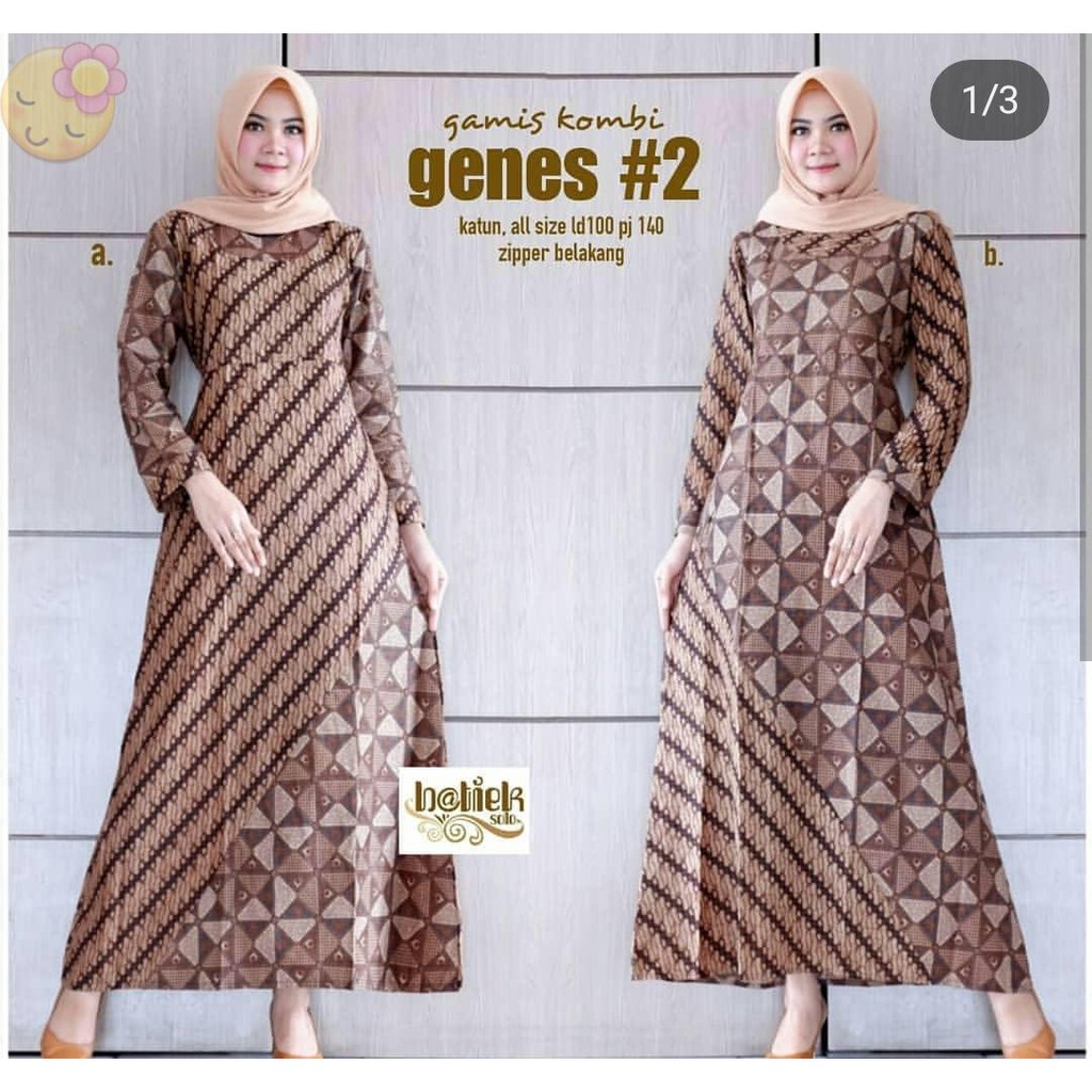 SPESIAL LEBARAN Gamis Cewek Panjang Batik Kombi Genes #2 Wanita Muslim Modern Premium Exclusive