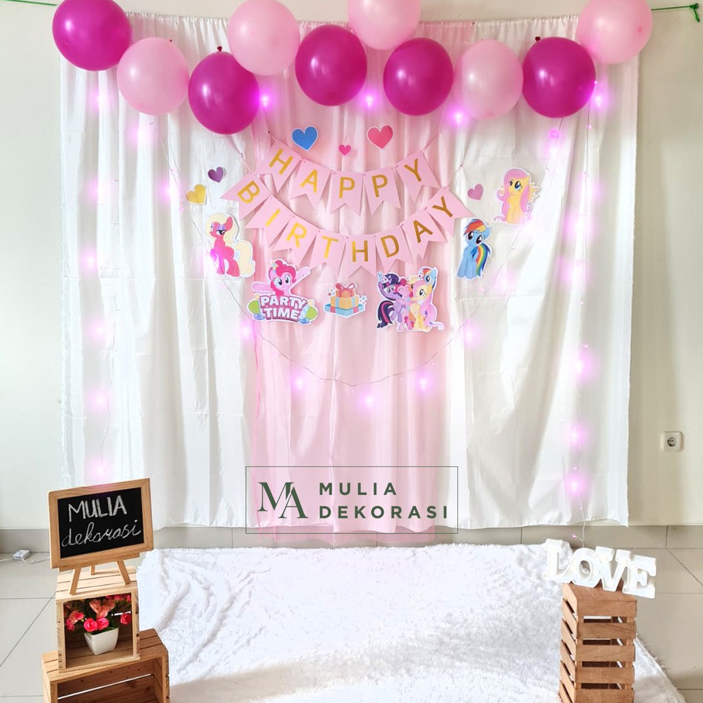 Backdrop Dekorasi Ulang Tahun Happy Birthday 1 set paket Tirai Pesta Anak Paket My Little Pony