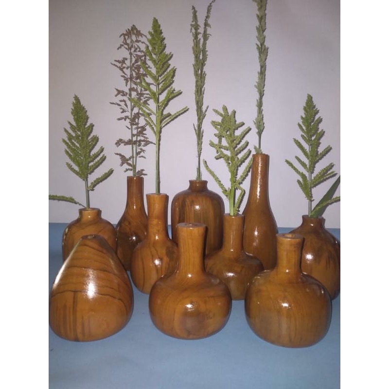 VAS BUNGA KAYU JATI ASLI. POT BUNGA KERAJINAN KAYU, SOUVENIR.