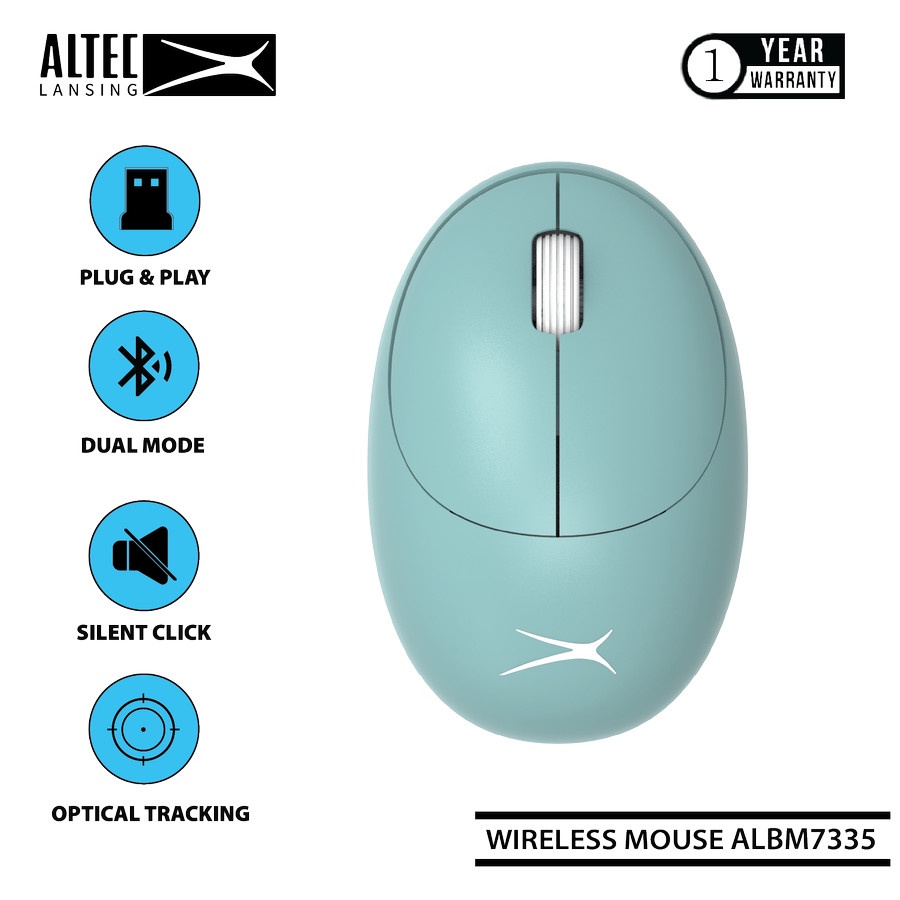 Mouse altec lansing bluetooth wireless 2.4ghz mode optical 1600dpi 4d for office gaming laptop pc cpu albm7335 albm-7335