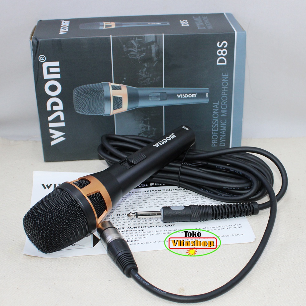 MICROPHONE KABEL WISDOM D8S ORIGINAL MIKROPON KARAOKE / MIC MIKROFON DYNAMIX