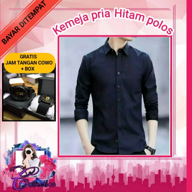 M231 KEMEJA PRIA BASIC POLOS PANJANG HITAM 1468D