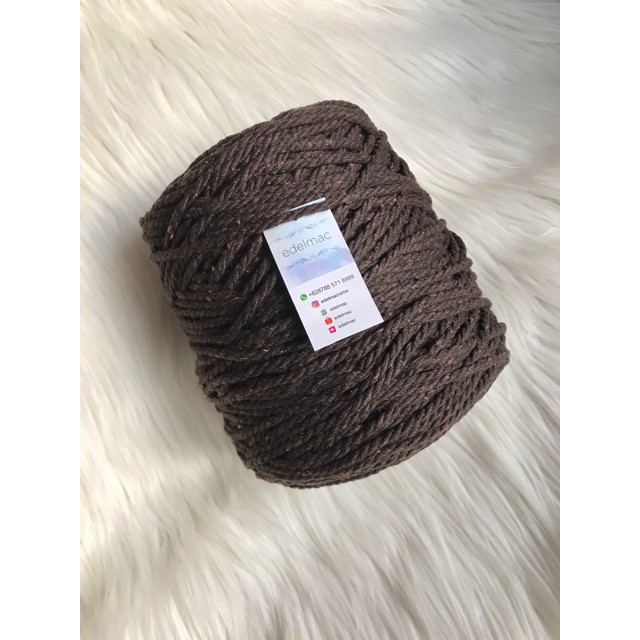 Tali katun macrame Putih Brown Coklat twist 4mm premium