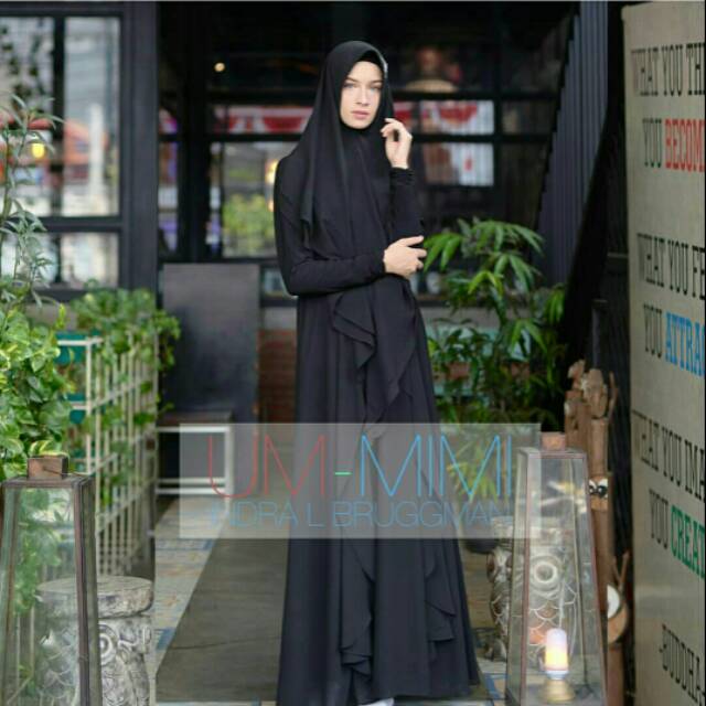 Damisya set Black by Ummimi Indra L Bruggman busui friendly resleting depan jumbo size  gamis ceruti