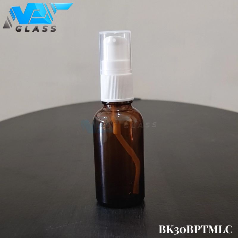 botol pump treatment 30ml kaca coklat amber / botol kaca 30ml tutup pump