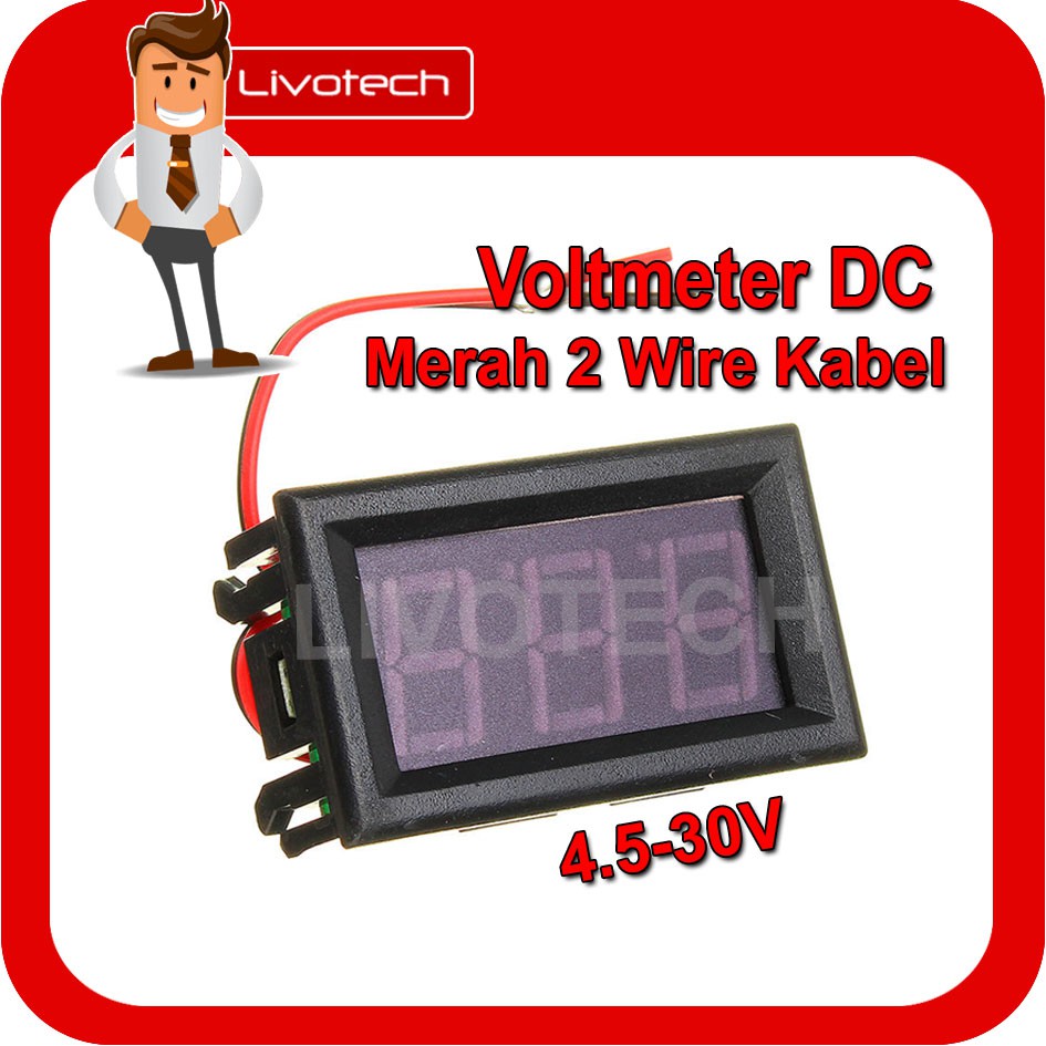 Voltmeter Volt Meter DC Mini Tegangan 4.5-30V Merah 2 Wire Kabel