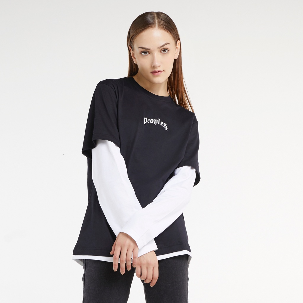 Peoples kaos double layer unisex LOGO - Hitam putih