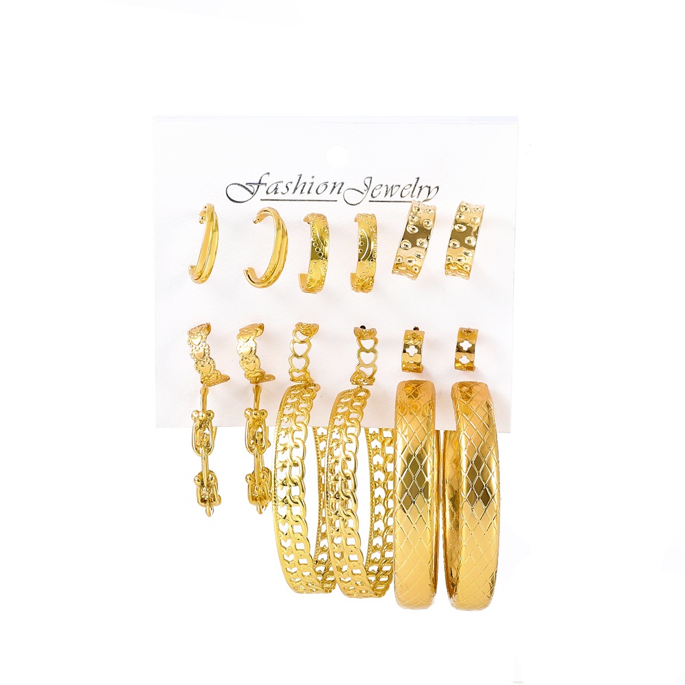 9 Pcs / set Anting Kombinasi Bentuk Bulat Geometris Gaya retro Eropa Amerika Untuk Wanita