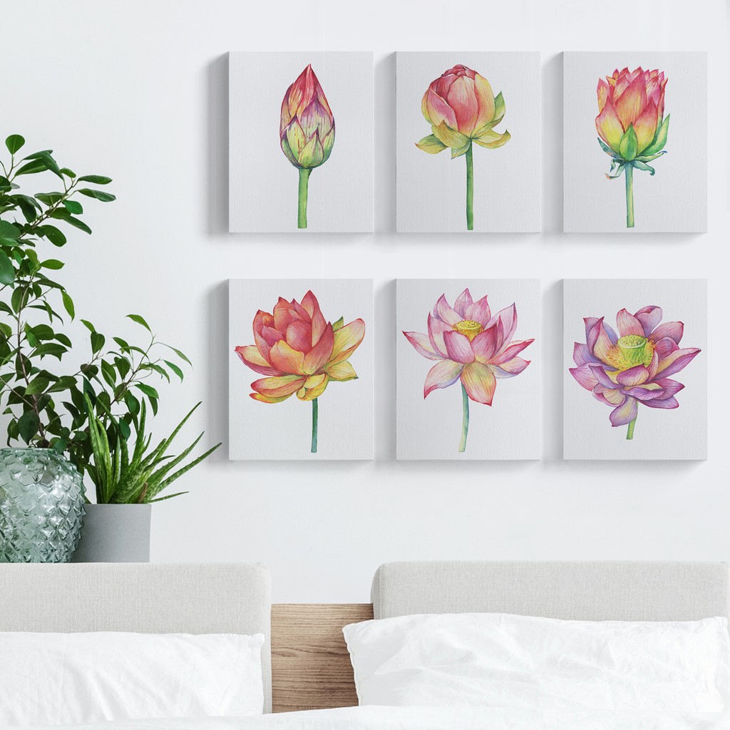 Lukisan Kanvas Bunga  Teratai Flower Lotus Dekorasi Hiasan  
