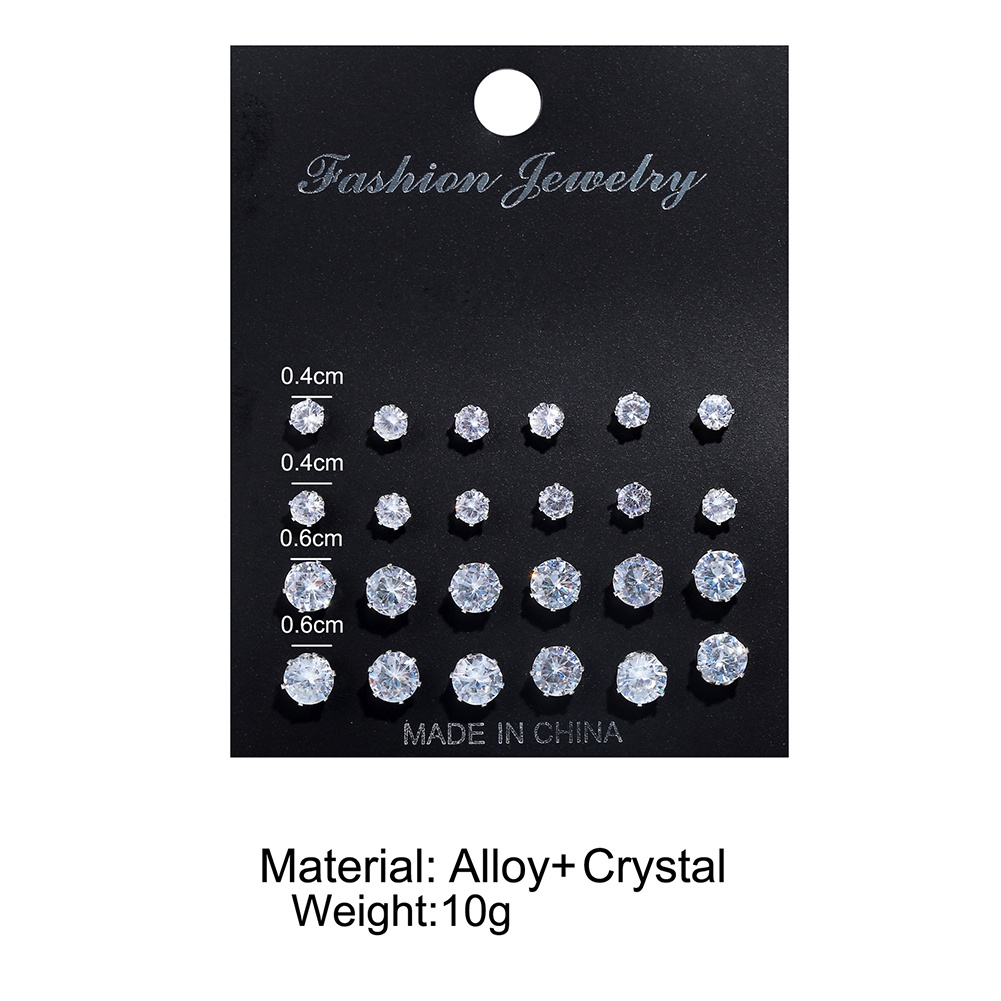 Lt 12pasang Sederhana Indah Elegan Ear Stud Alloy Bulat Zirkon Anting Set Perhiasan Wanita