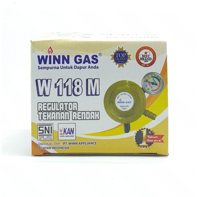 Regulator Gas Winn Gas W-118M + Meter Tekanan Rendah