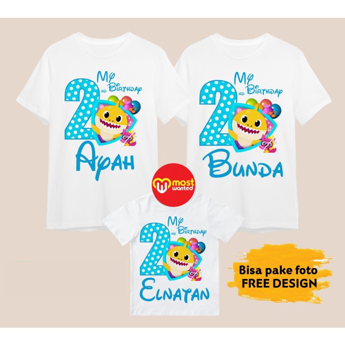 Baju Couple Keluarga | Kaos Family Ulang Tahun | Motif Baby Shark BS1 - 2