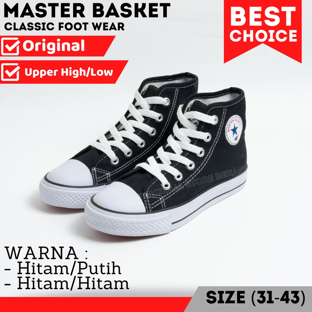 Sepatu Sekolah MB Master Basket Anak Perempuan Lelaki Spatu Skola SD SMP SMA Hitam Putih Polos