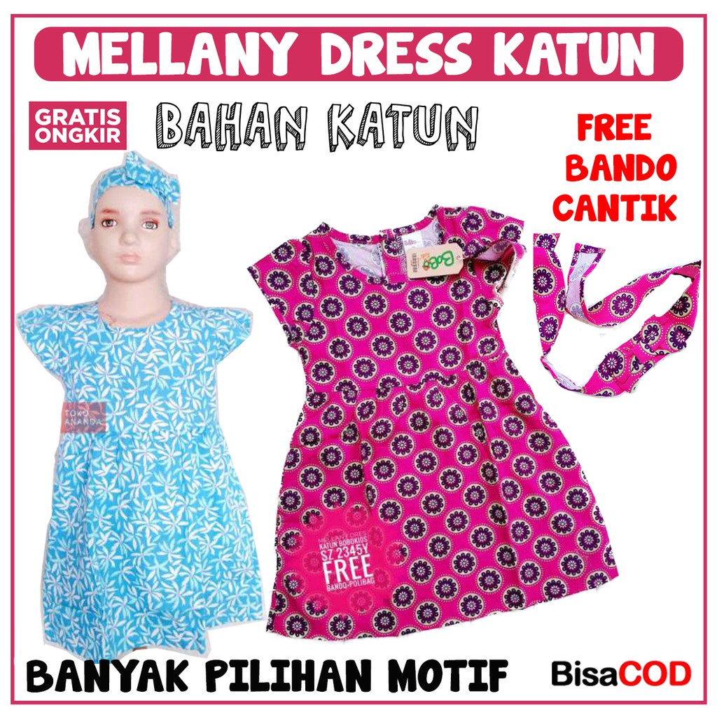 DRESS MELLANY + BANDO / DRESS ANAK PEREMPUAN / BOBOKIDS / BANDO ANAK PEREMPUAN / DRESS KATUN ANAK