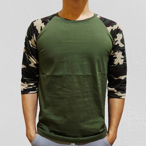 Kaos Raglan Pria Wanita Army lengan Loreng Lengan 3/4 size M L XL XXL