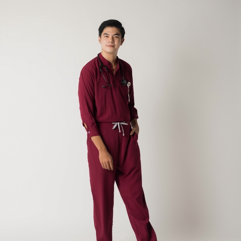 Baju Jaga MANDARIN LS - PINK Scrubs Theatre Blues First Line Lengan Panjang