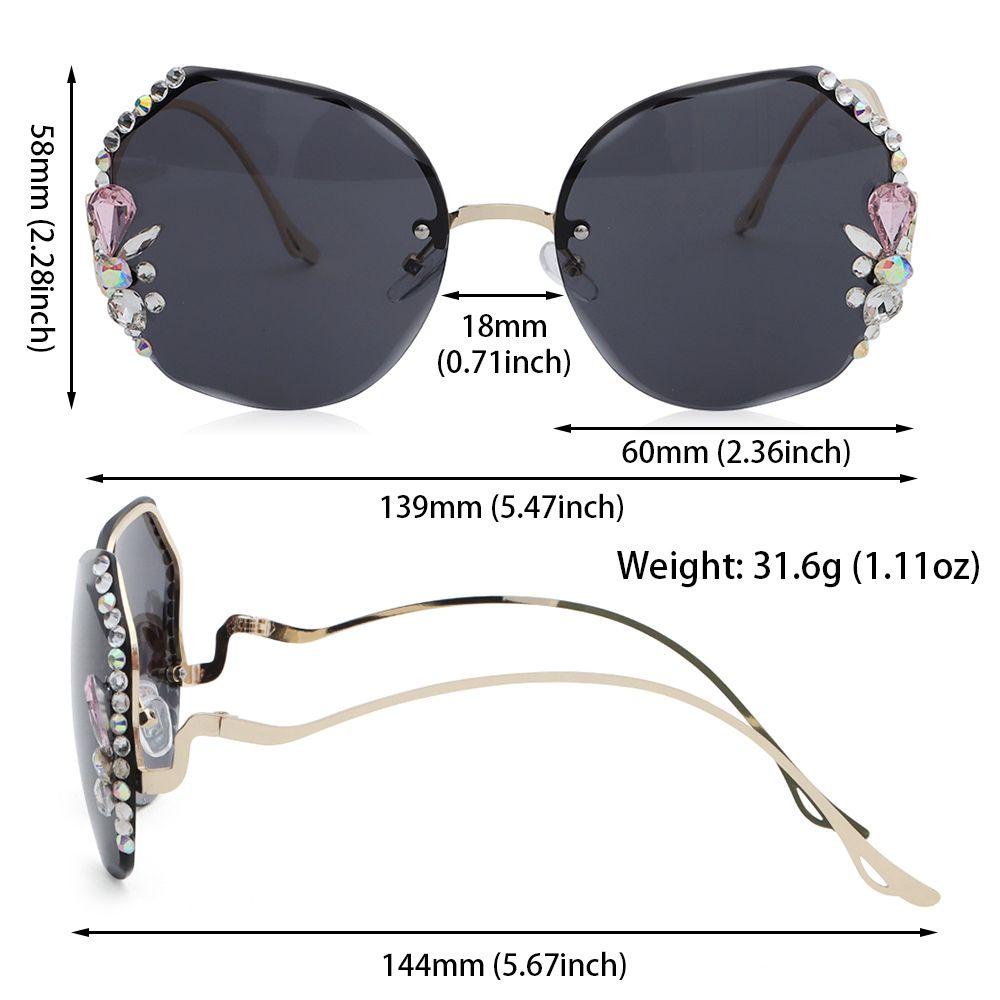 R-flower Rhinestone Sunglasses Vintage Gradient UV400 Female Eyewear Wanita Kacamata Matahari