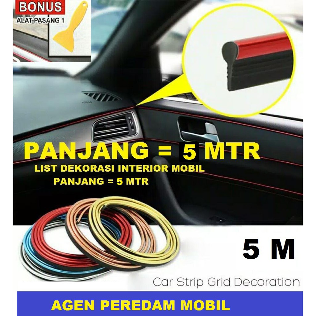 Strip mobil hiasan Panel Dashboard Interior Mobil List Lis Door Car Trim [5 Meter] Silver RED BLUE METALIC dekorasi bagian dalam mobil