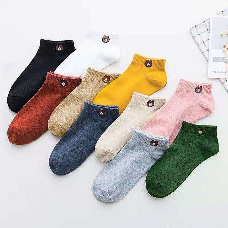 Kaos Kaki Pendek Wanita / Pria Bahan Tebal Motif Beruang / Bear Lucu  Trendy