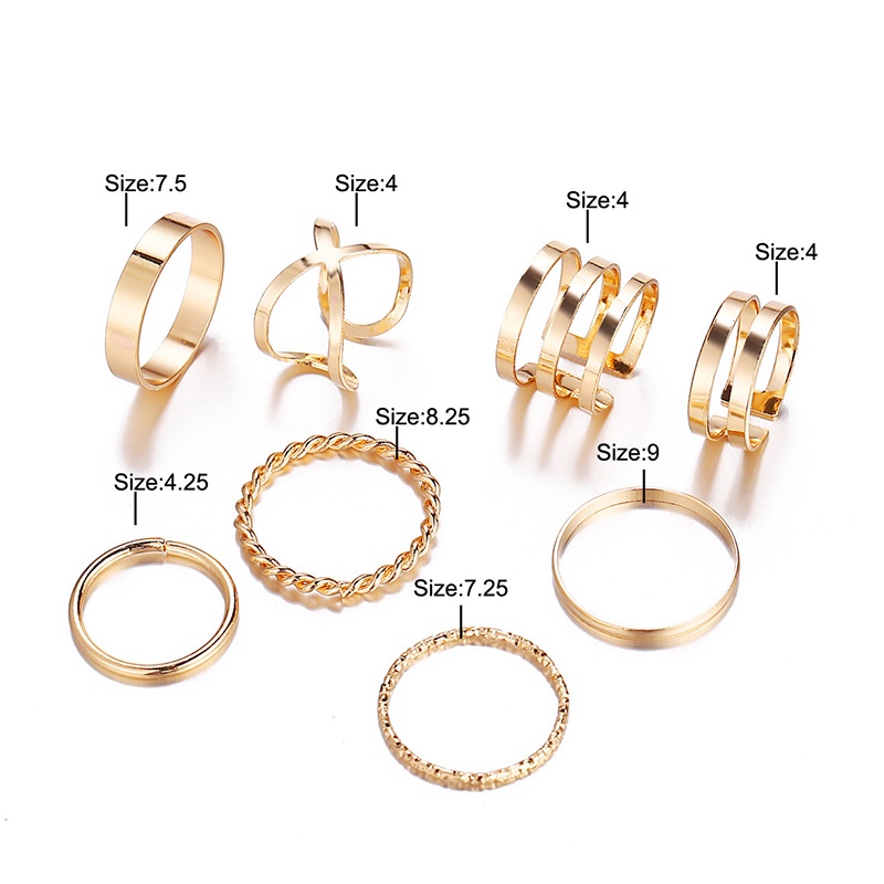 [ACKER] 8Buah/Set Mode Sederhana Bulat Lubang Geometris Cincin Set/Wanita Halus Tipis Jari Cincin Slim/Elegan Emas Perak Warna