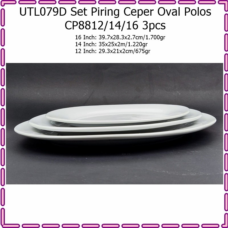 [Set 3pcs] UTL079D Piring Keramik Oval Polos Morito12/14/16 Inch