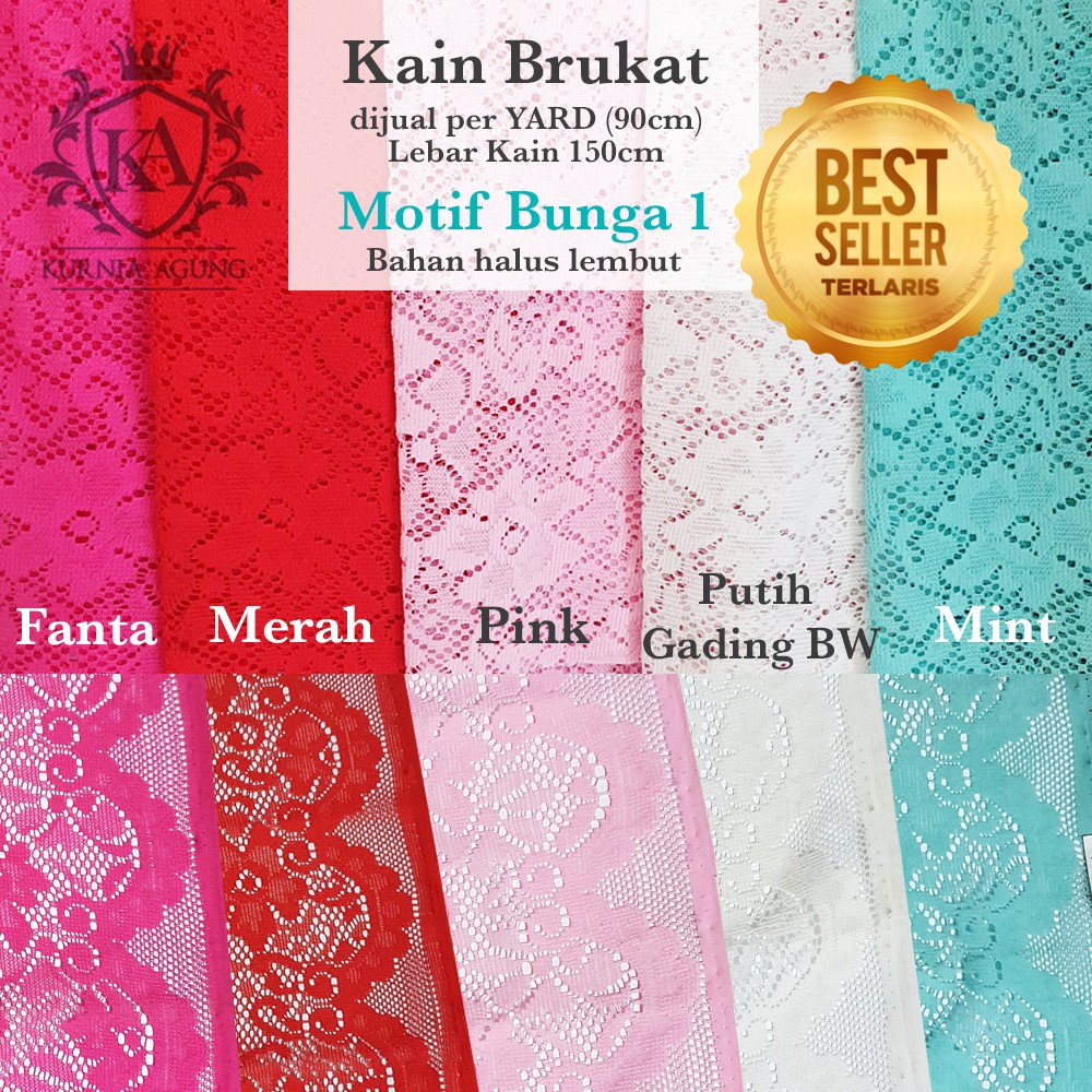 Kain Brukat Motif Bunga Meteran Bahan Brokat Adem Warna Putih Tebal Premium Bahan Gaun Anak Kebaya Lebar 150cm