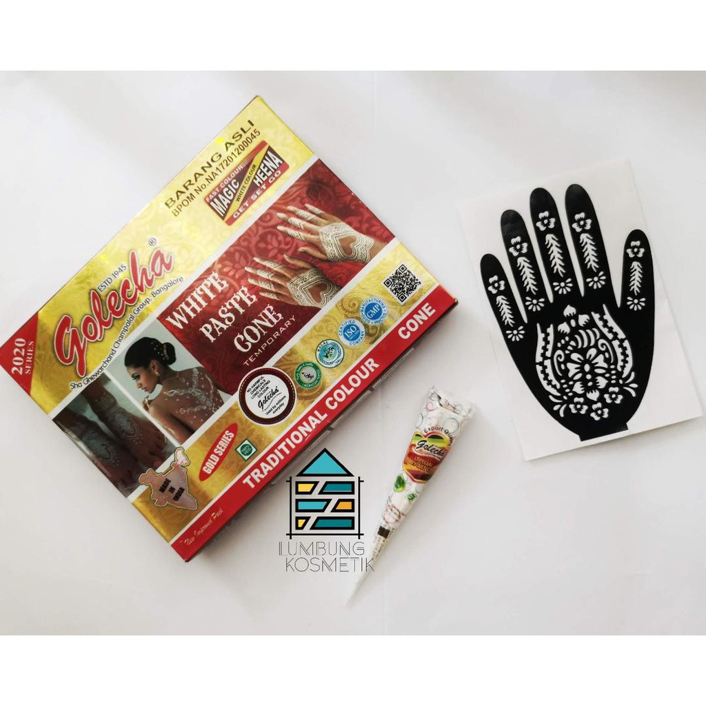 Paket Henna Putih + Cetakan Sticker Hena Golecha White Pengantin Ecer Original