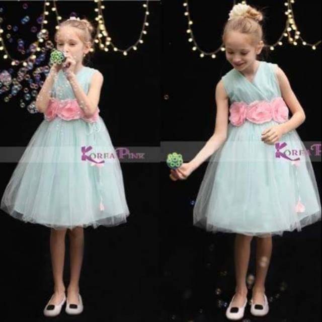 MURAH DRESS ANAK KOREA PINK WARNA TOSCA & HIJAU
