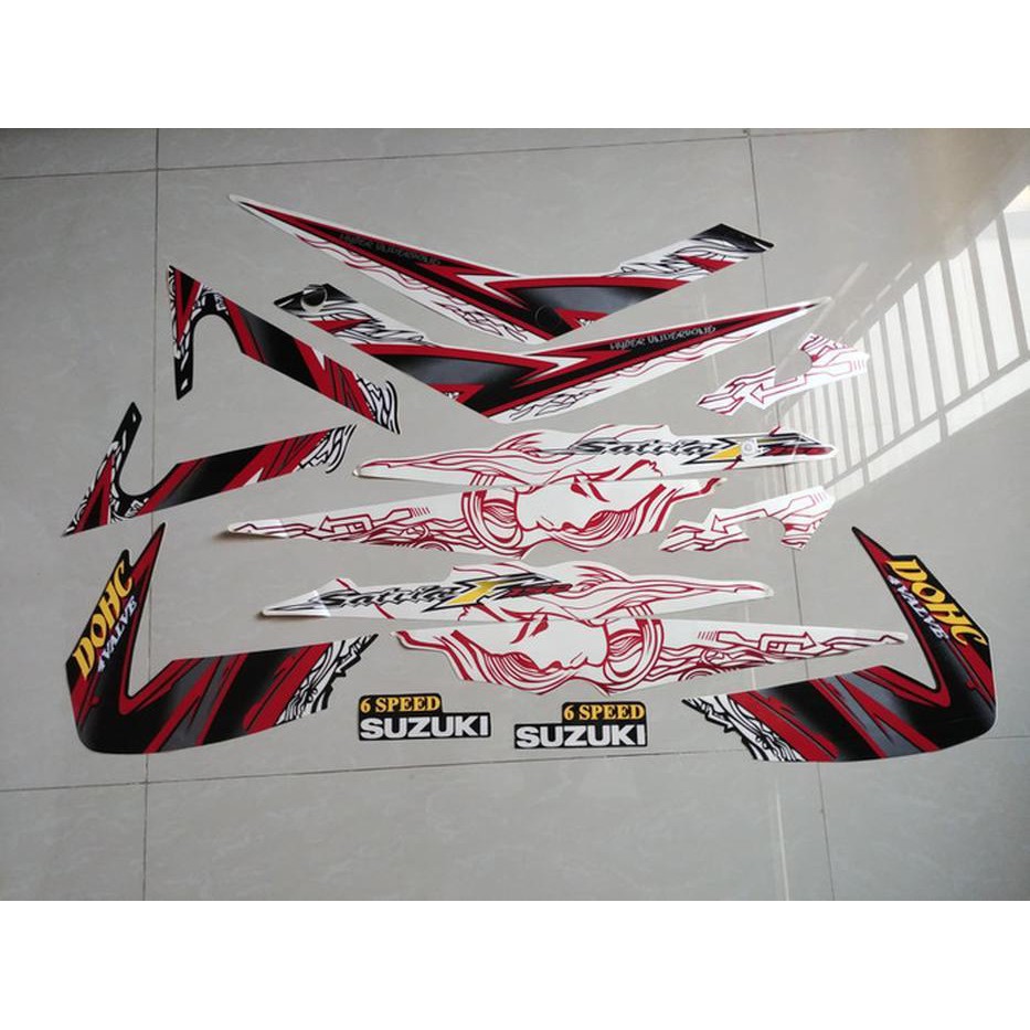 Stiker Bodi & Lis Body & Striping Satria Fu 2011 Putih Merah Unik
