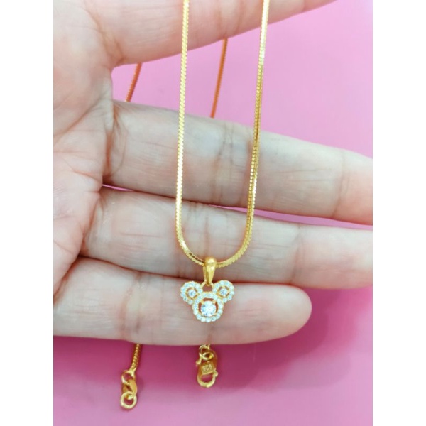 KALUNG KASANDRA DEWASA DAN LIONTIN MICKY MATA PERAK 925 LAPIS EMAS 24K