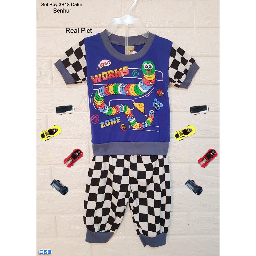 Set Boy 3b15 Catur/Setelan Anak Bayi 1thn Baju Celana Motif Kotak Catur/Baju Import Anak Bayi Murah