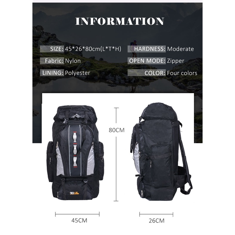 SmallLee 100L Besar Kapasitas Hiking Ransel Olahraga Luar Ruangan Ransel Pria dan Wanita Tas Travel Hiking Camping Climbing Memancing Tas Ransel Tahan Air