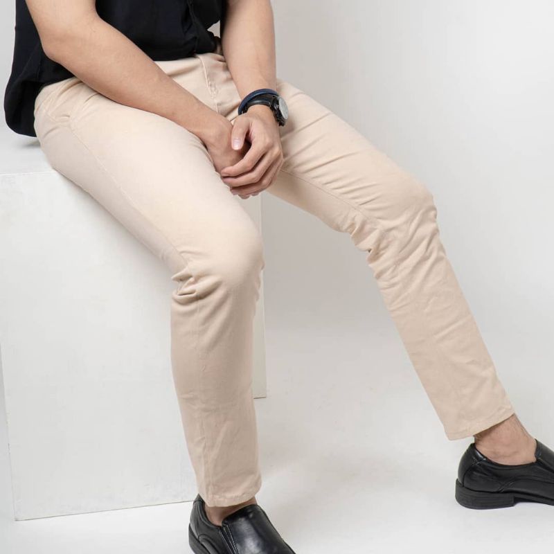 CELANA Pria SLIMFIT Panjang chino KERJA HARIAN HITAM MOCCA ABU GREY KREAM CREAM Size 27 - 38