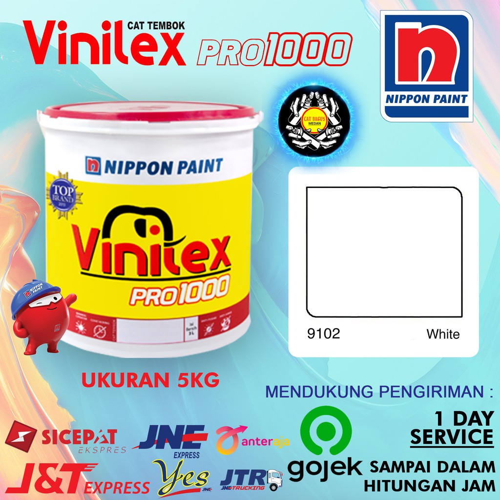 CAT AIR TEMBOK DINDING VINILEX 5 KG WARNA 9102 WHITE PUTIH BERSIH 5KG INTERIOR EXTERIOR ACRYLIC EMUL