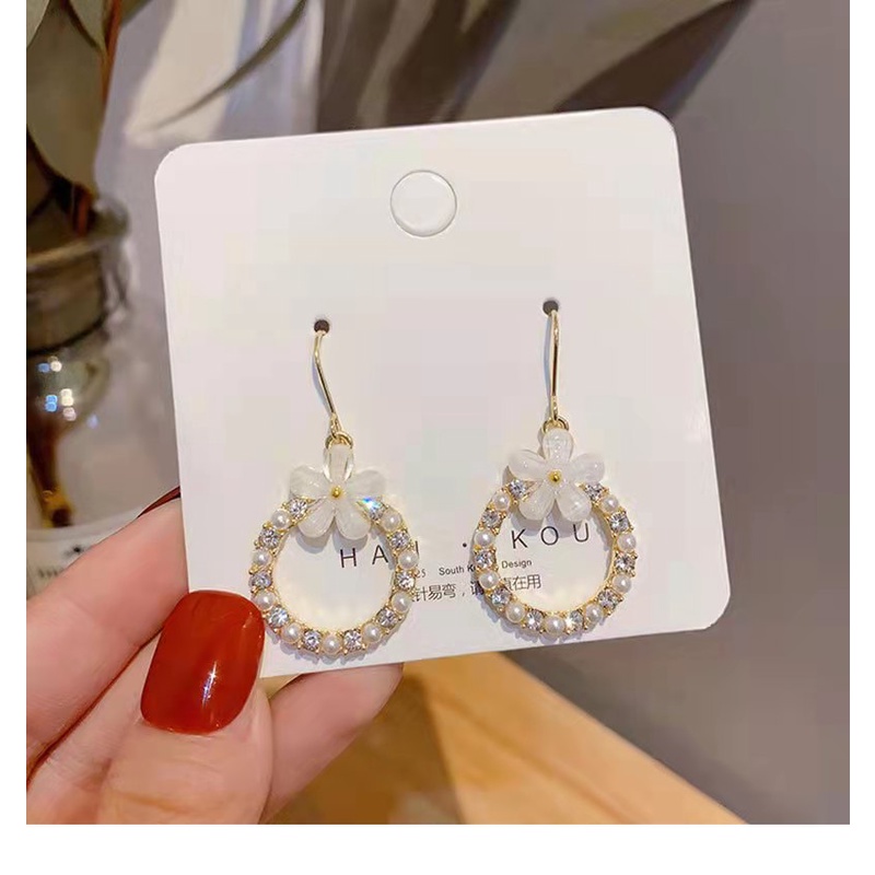 (Hello Girl)E05 Anting Wanita Model Tusuk Motif Pita Gaya Korea Import-E05 Round Flow