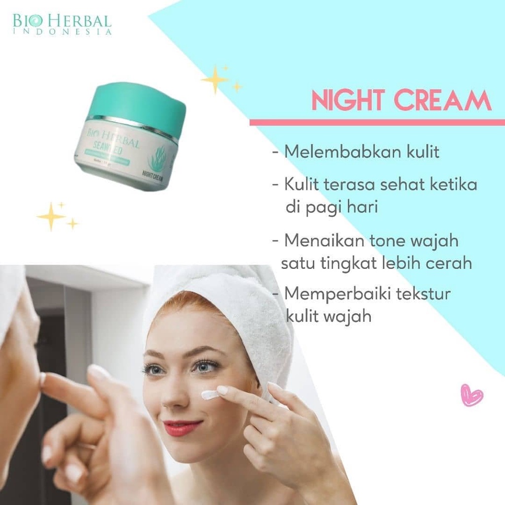 Bio Herbal Seawed Night Cream - Krim Wajah Malam Pelembab Muka Glowing Original Bpom