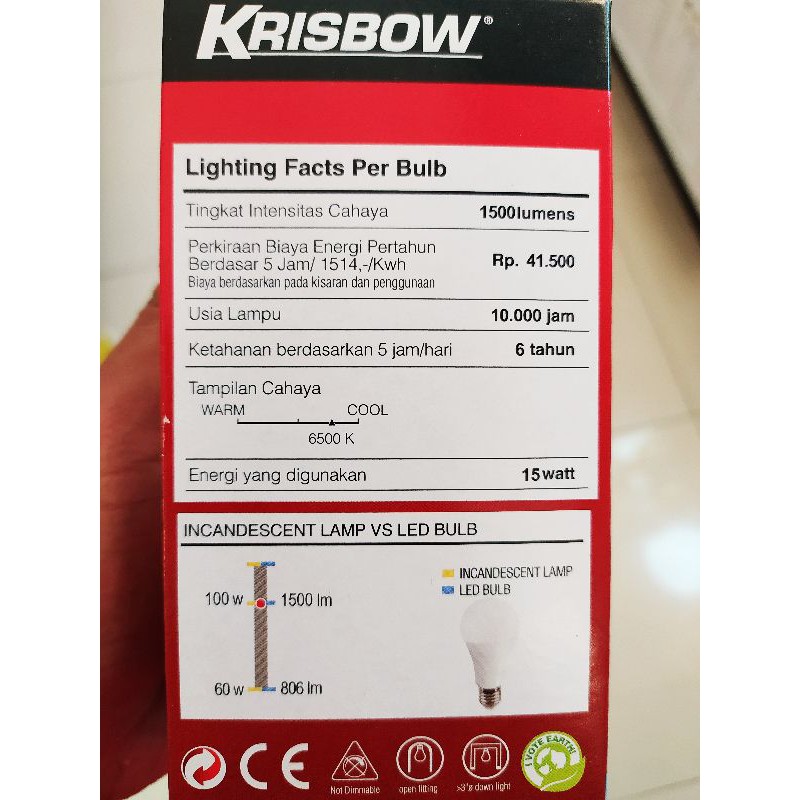 KRISBOW BOHLAM LAMPU E-27 15, 18, 20, 30, 40, 50 WATT PUTIH DAN KUNING/ACE HARDWARE LAMPU LED 15W MURAH DAN BERGARANSI