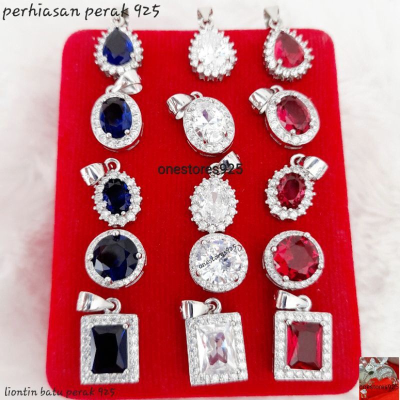 liontin batu perak 925 silver asli lapis emas putih merah putih biru